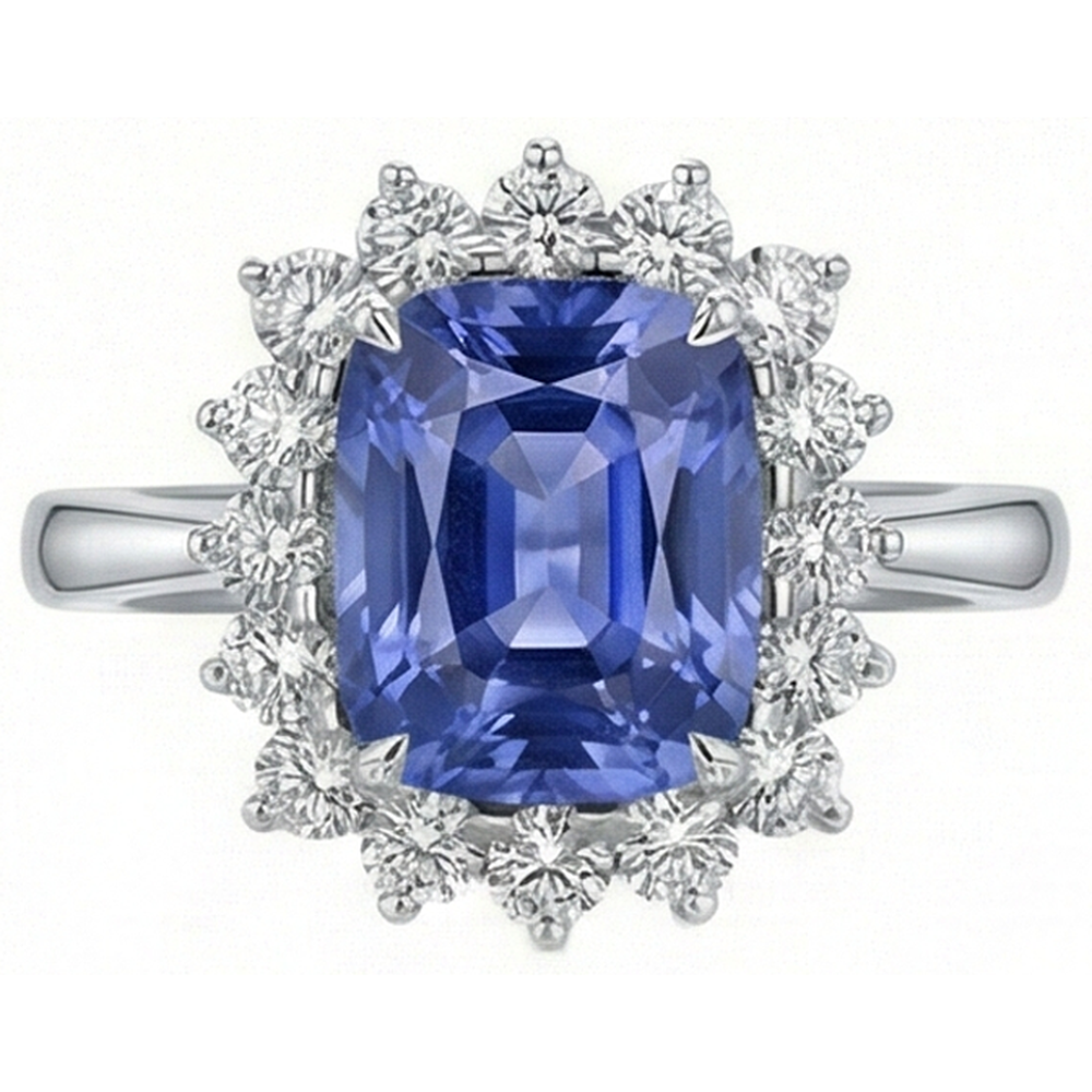 Cushion Tanzanite 4.30 Carat Natural Earth Mined Diamonds Halo Ring White Gold 14K