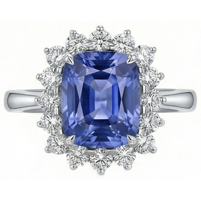 Cushion Tanzanite 4.30 Carat Natural Earth Mined Diamonds Halo Ring White Gold 14K