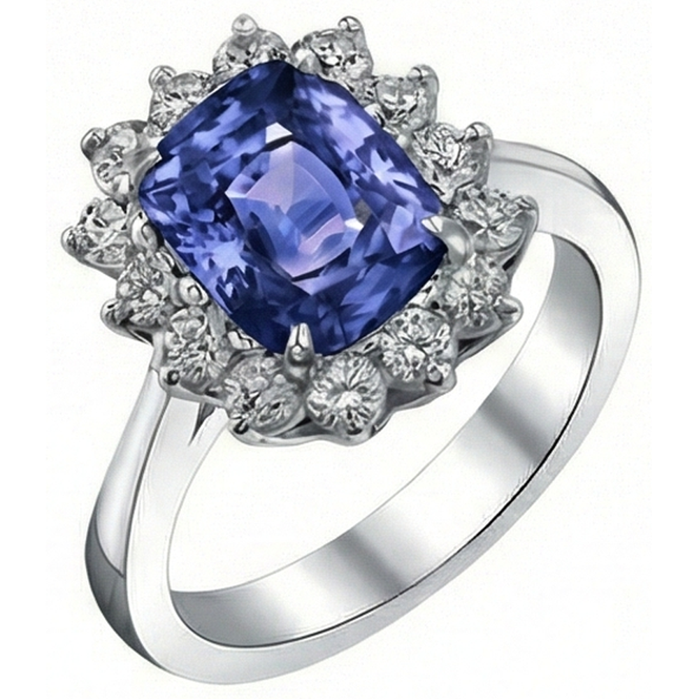 Cushion Tanzanite 4.30 Carat Natural Earth Mined Diamonds Halo Ring White Gold 14K