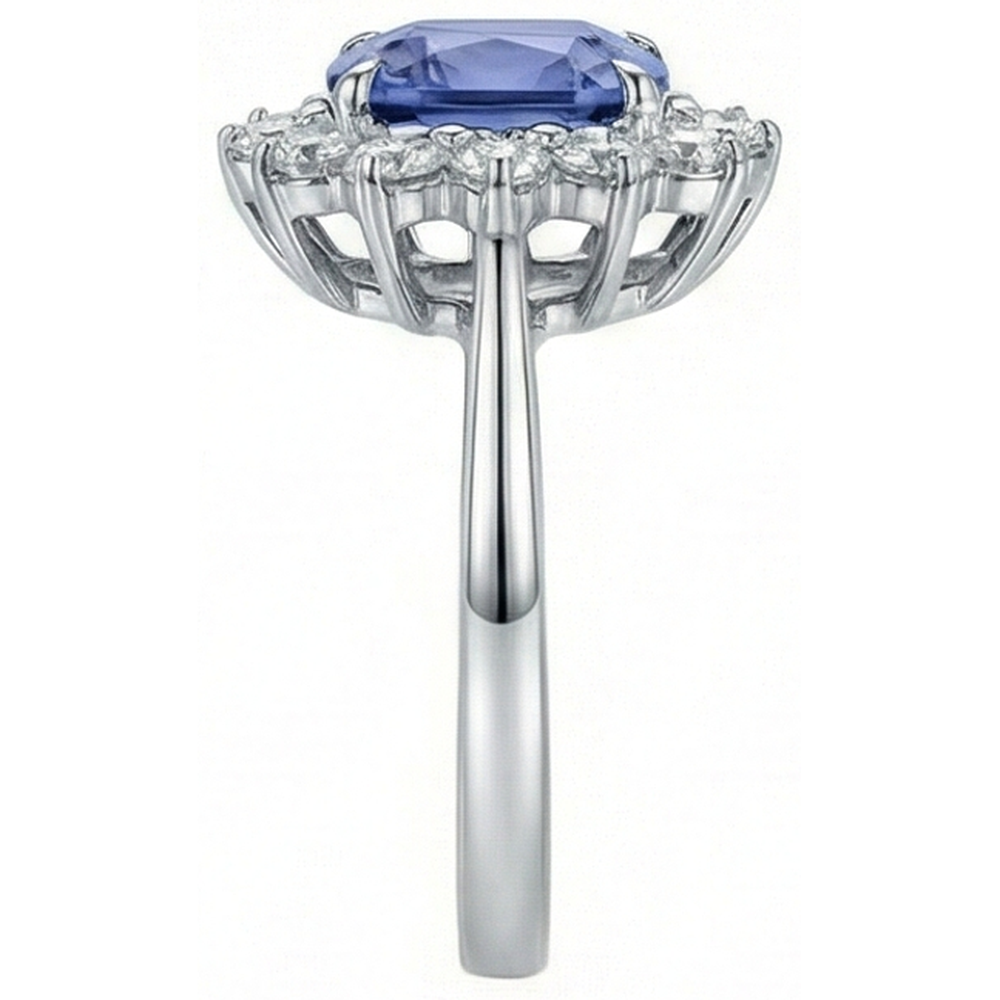 Cushion Tanzanite 4.30 Carat Natural Earth Mined Diamonds Halo Ring White Gold 14K