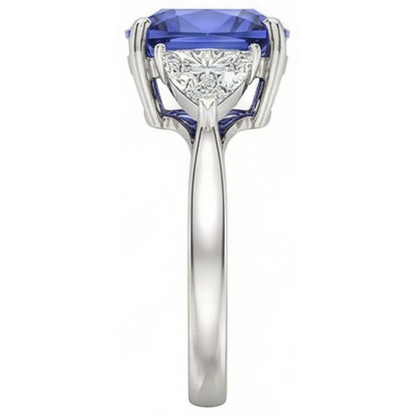 Cushion Tanzanite AAA Natural Earth Mined Diamonds 3 Carat 3-Stone Ring White Gold 14K