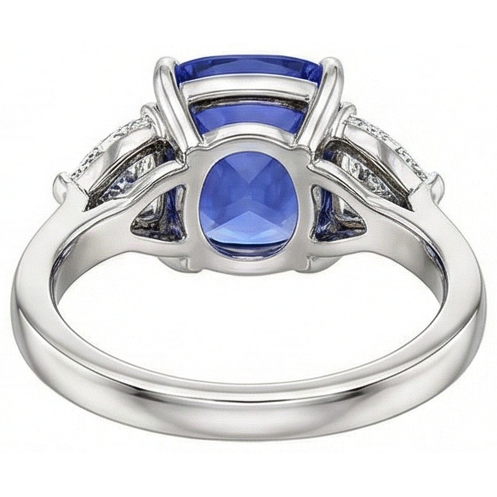 Cushion Tanzanite AAA Natural Earth Mined Diamonds 3 Carat 3-Stone Ring White Gold 14K