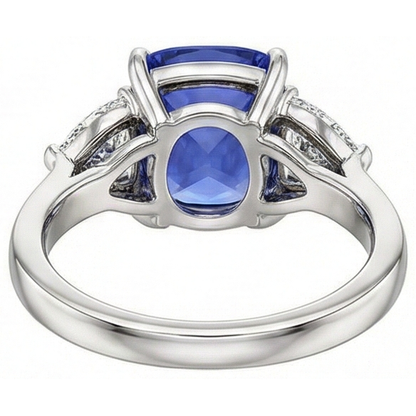Cushion Tanzanite AAA Natural Earth Mined Diamonds 3 Carat 3-Stone Ring White Gold 14K