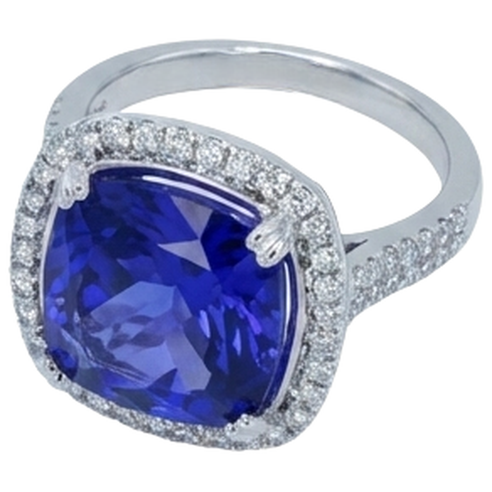 Cushion Tanzanite And Natural Earth Mined Diamond 6.50 Ct Wedding Ring 14K Gold