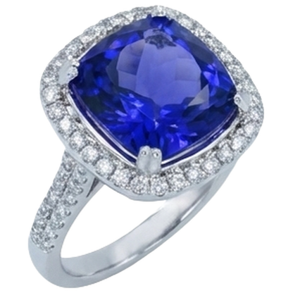 Cushion Tanzanite And Natural Earth Mined Diamond 6.50 Ct Wedding Ring 14K Gold