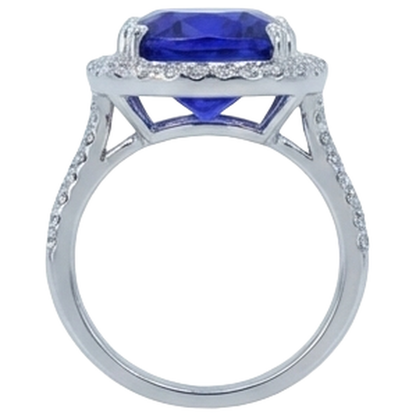 Cushion Tanzanite And Natural Earth Mined Diamond 6.50 Ct Wedding Ring 14K Gold