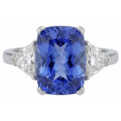 Cushion Tanzanite And Natural Earth Mined Diamonds 3 Stone Ring 5 Carat White Gold