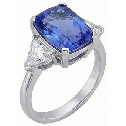 Cushion Tanzanite And Natural Earth Mined Diamonds 3 Stone Ring 5 Carat White Gold