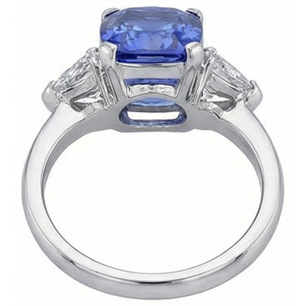 Cushion Tanzanite And Natural Earth Mined Diamonds 3 Stone Ring 5 Carat White Gold