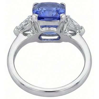 Cushion Tanzanite And Natural Earth Mined Diamonds 3 Stone Ring 5 Carat White Gold