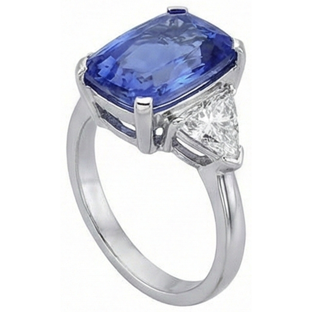 Cushion Tanzanite And Natural Earth Mined Diamonds 3 Stone Ring 5 Carat White Gold