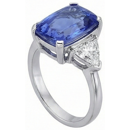 Cushion Tanzanite And Natural Earth Mined Diamonds 3 Stone Ring 5 Carat White Gold