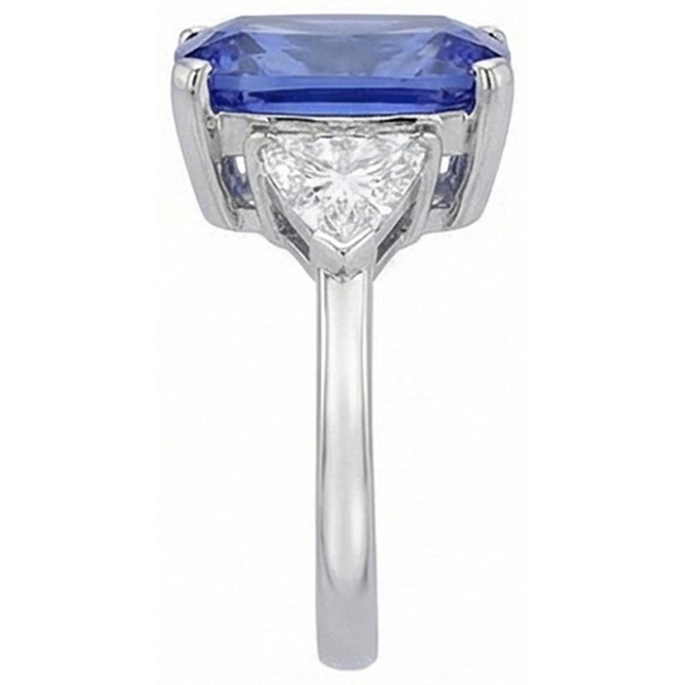 Cushion Tanzanite And Natural Earth Mined Diamonds 3 Stone Ring 5 Carat White Gold