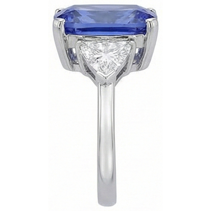 Cushion Tanzanite And Natural Earth Mined Diamonds 3 Stone Ring 5 Carat White Gold