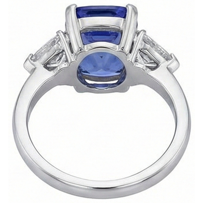 Cushion Tanzanite And Natural Earth Mined Diamonds 3 Stone Ring 5 Carat White Gold
