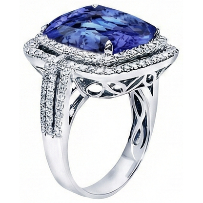 Cushion Tanzanite And Round Natural Earth Mined Diamonds 4.50 Carats Ring Gemstone Jewelry