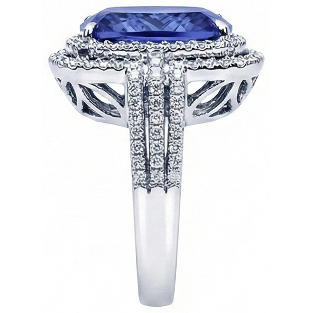 Cushion Tanzanite And Round Natural Earth Mined Diamonds 4.50 Carats Ring Gemstone Jewelry