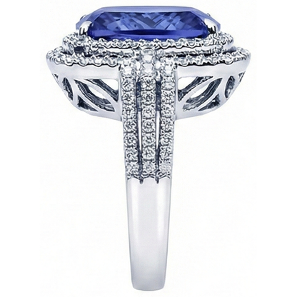 Cushion Tanzanite And Round Natural Earth Mined Diamonds 4.50 Carats Ring Gemstone Jewelry