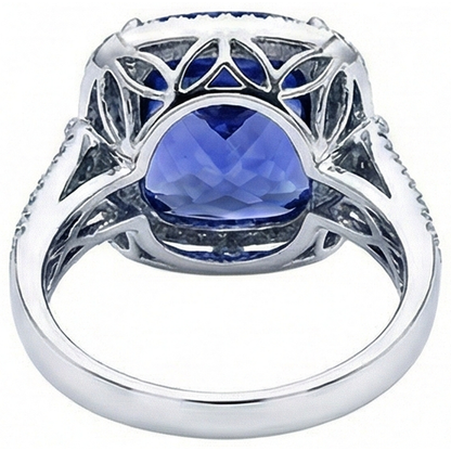Cushion Tanzanite And Round Natural Earth Mined Diamonds 4.50 Carats Ring Gemstone Jewelry
