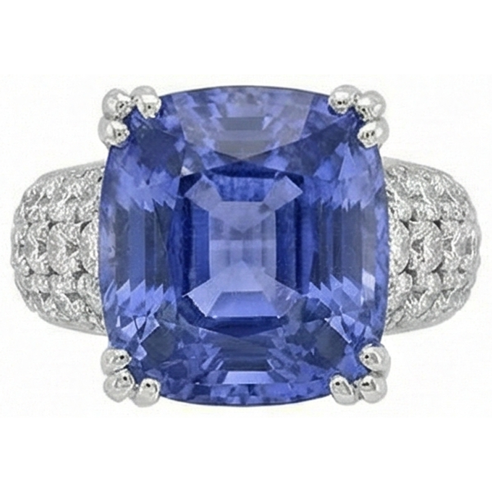 Cushion Tanzanite And Round Natural Earth Mined Diamonds 7.50 Carat Fancy Ring New