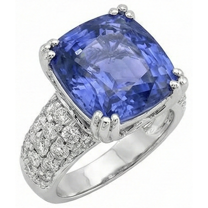 Cushion Tanzanite And Round Natural Earth Mined Diamonds 7.50 Carat Fancy Ring New