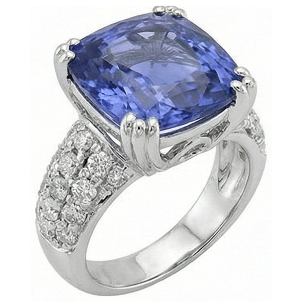 Cushion Tanzanite And Round Natural Earth Mined Diamonds 7.50 Carat Fancy Ring New