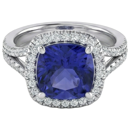 Natural Real ( Not Lab Grown )  Cushion Tanzanite Halo Gemstone Ring 6.50 Carats Split Shank