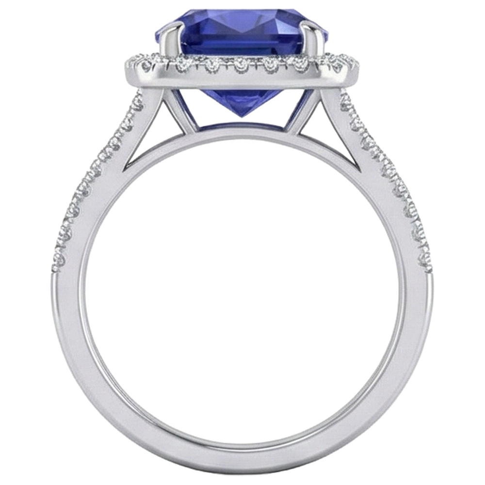 Natural Real ( Not Lab Grown )  Cushion Tanzanite Halo Gemstone Ring 6.50 Carats Split Shank