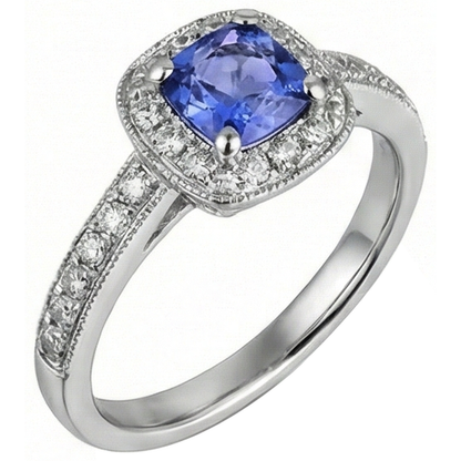 Cushion Tanzanite Natural Earth Mined Diamonds 2 Carat Halo Ring White Gold 14K