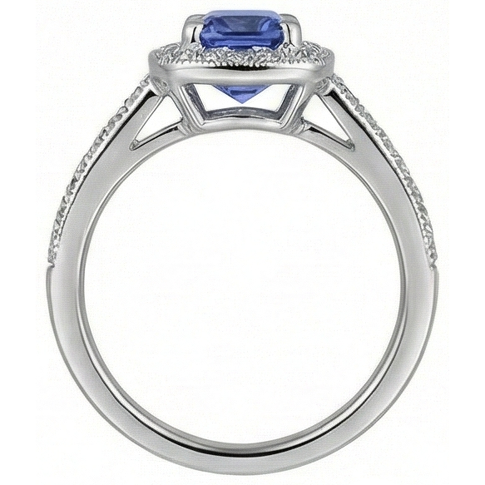 Cushion Tanzanite Natural Earth Mined Diamonds 2 Carat Halo Ring White Gold 14K