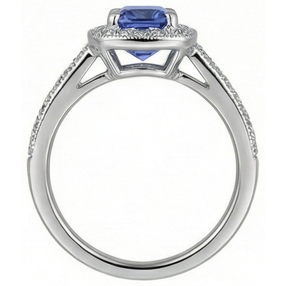 Cushion Tanzanite Natural Earth Mined Diamonds 2 Carat Halo Ring White Gold 14K