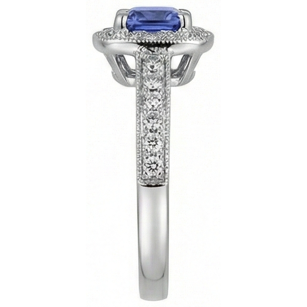 Cushion Tanzanite Natural Earth Mined Diamonds 2 Carat Halo Ring White Gold 14K