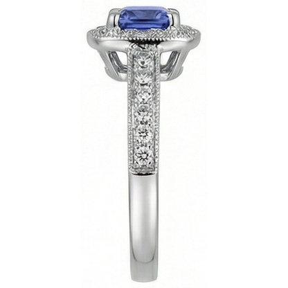 Cushion Tanzanite Natural Earth Mined Diamonds 2 Carat Halo Ring White Gold 14K
