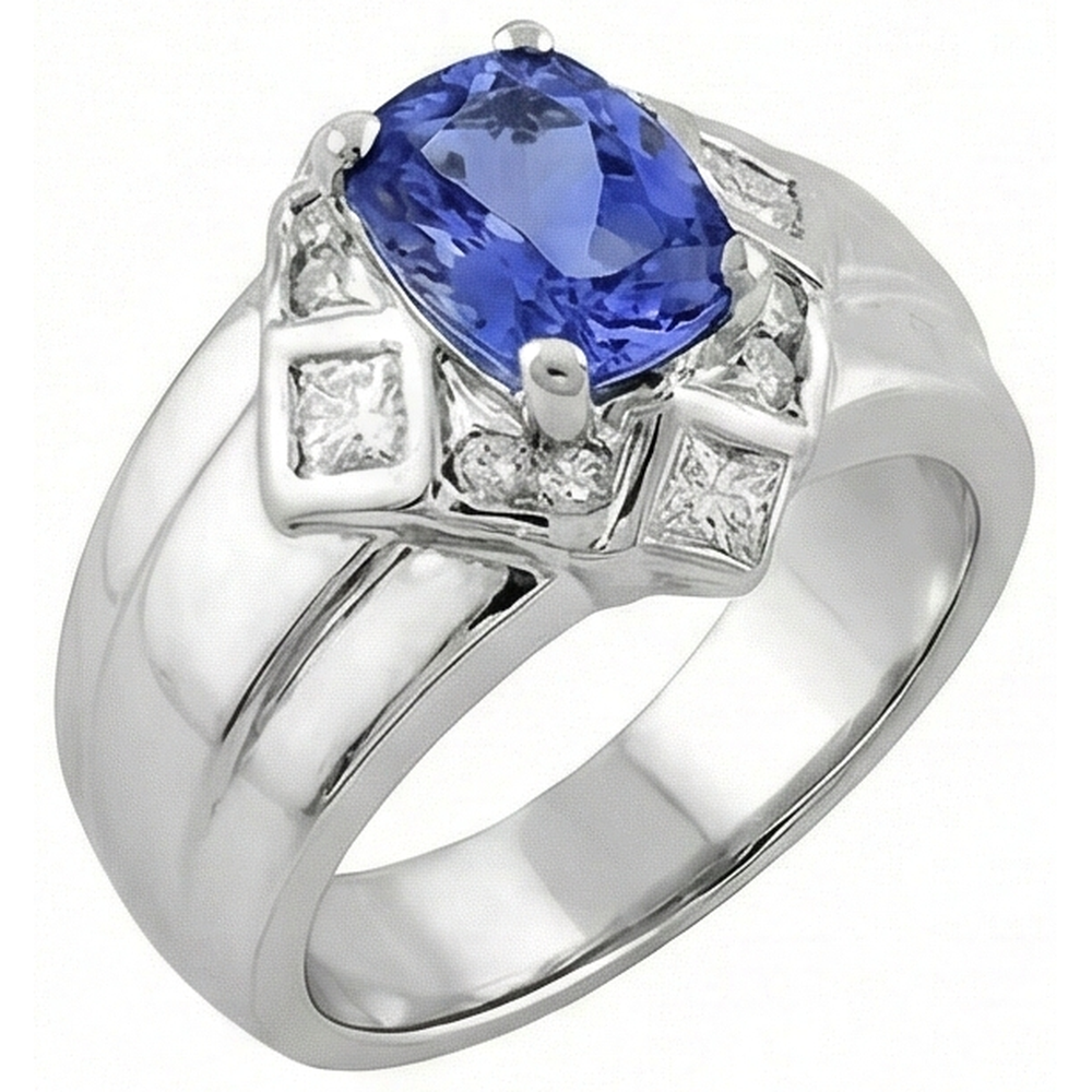 Cushion Tanzanite Natural Earth Mined Diamonds 5 Carats Ring White Gold 14K