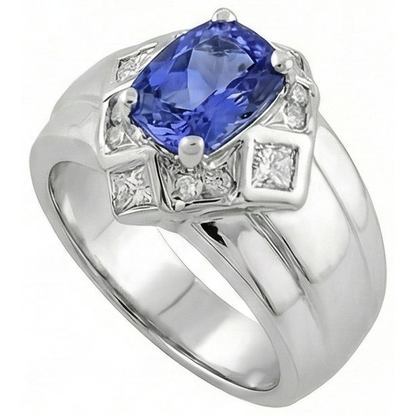 Cushion Tanzanite Natural Earth Mined Diamonds 5 Carats Ring White Gold 14K