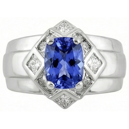 Cushion Tanzanite Natural Earth Mined Diamonds 5 Carats Ring White Gold 14K