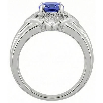 Cushion Tanzanite Natural Earth Mined Diamonds 5 Carats Ring White Gold 14K