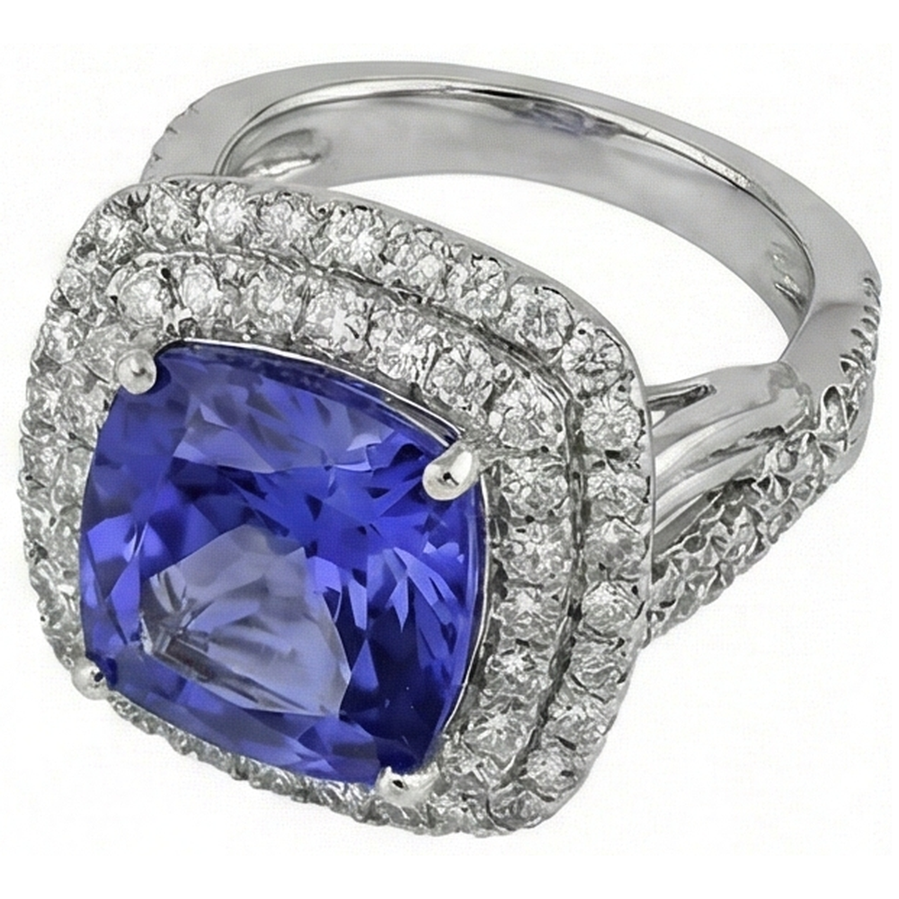 Cushion Tanzanite Natural Earth Mined Diamonds Solitaire With Accents Fancy Ring 7 Carats