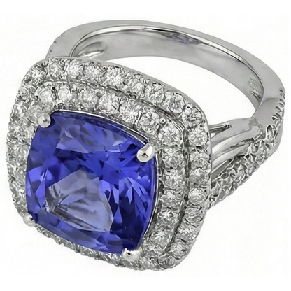 Cushion Tanzanite Natural Earth Mined Diamonds Solitaire With Accents Fancy Ring 7 Carats