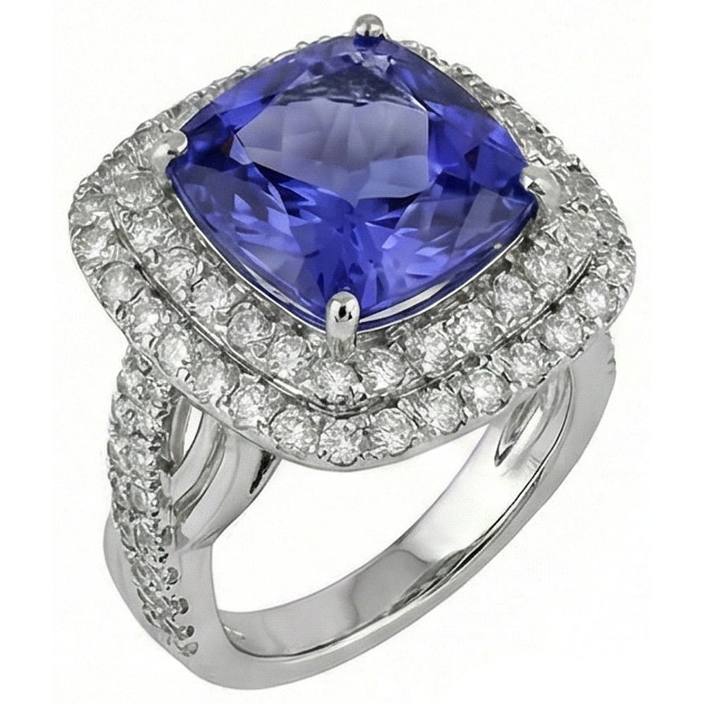Cushion Tanzanite Natural Earth Mined Diamonds Solitaire With Accents Fancy Ring 7 Carats
