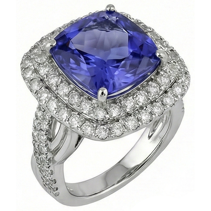 Cushion Tanzanite Natural Earth Mined Diamonds Solitaire With Accents Fancy Ring 7 Carats