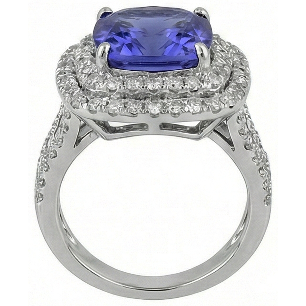 Cushion Tanzanite Natural Earth Mined Diamonds Solitaire With Accents Fancy Ring 7 Carats