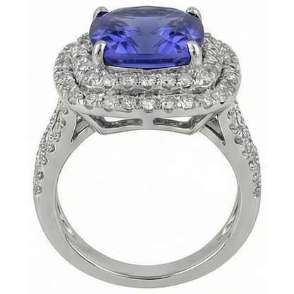 Cushion Tanzanite Natural Earth Mined Diamonds Solitaire With Accents Fancy Ring 7 Carats