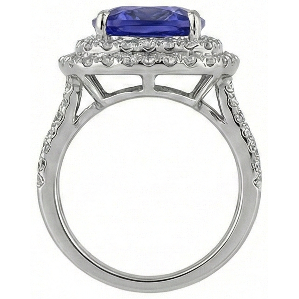 Cushion Tanzanite Natural Earth Mined Diamonds Solitaire With Accents Fancy Ring 7 Carats