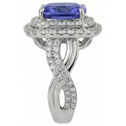 Cushion Tanzanite Natural Earth Mined Diamonds Solitaire With Accents Fancy Ring 7 Carats