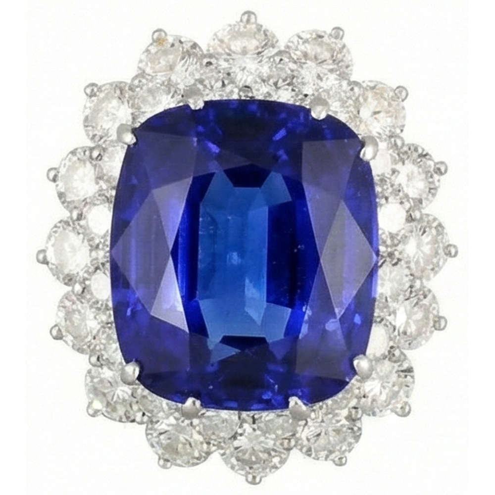Cushion Tanzanite With Round Natural Earth Mined Diamonds 5 Ct cluster Ring New White Gold 14K