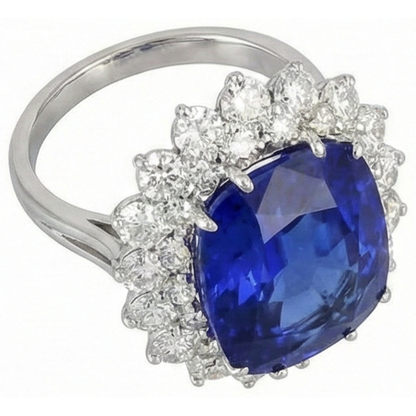 Cushion Tanzanite With Round Natural Earth Mined Diamonds 5 Ct cluster Ring New White Gold 14K