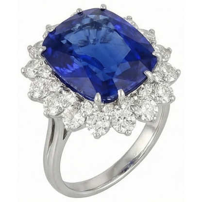 Cushion Tanzanite With Round Natural Earth Mined Diamonds 5 Ct cluster Ring New White Gold 14K