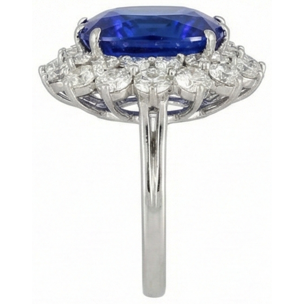 Cushion Tanzanite With Round Natural Earth Mined Diamonds 5 Ct cluster Ring New White Gold 14K