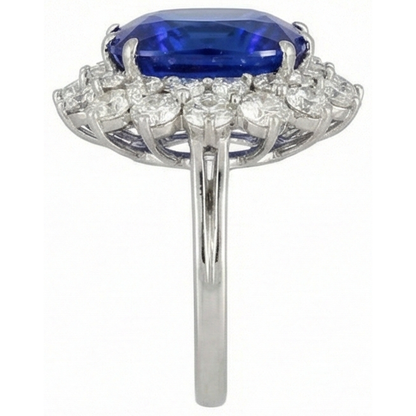 Cushion Tanzanite With Round Natural Earth Mined Diamonds 5 Ct cluster Ring New White Gold 14K